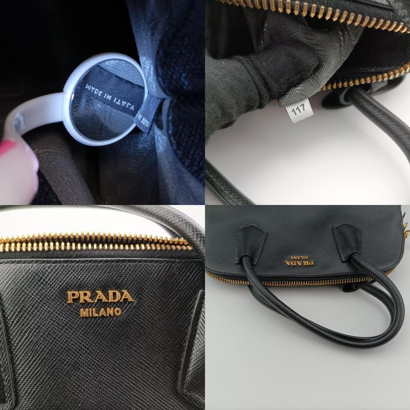 Prada Quill Top Handle Black Saffiano Leather Bl0902 117