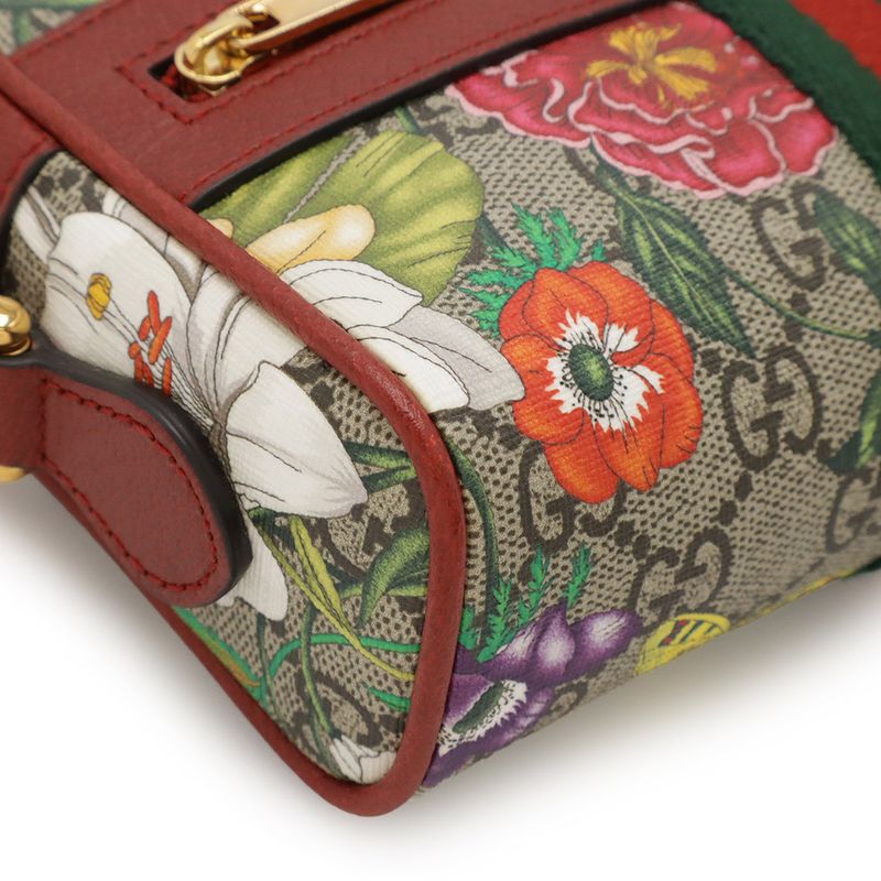 Gucci Ophidia GG Flora Sherry Line Shoulder Bag Pochette PVC Leather Red Beige