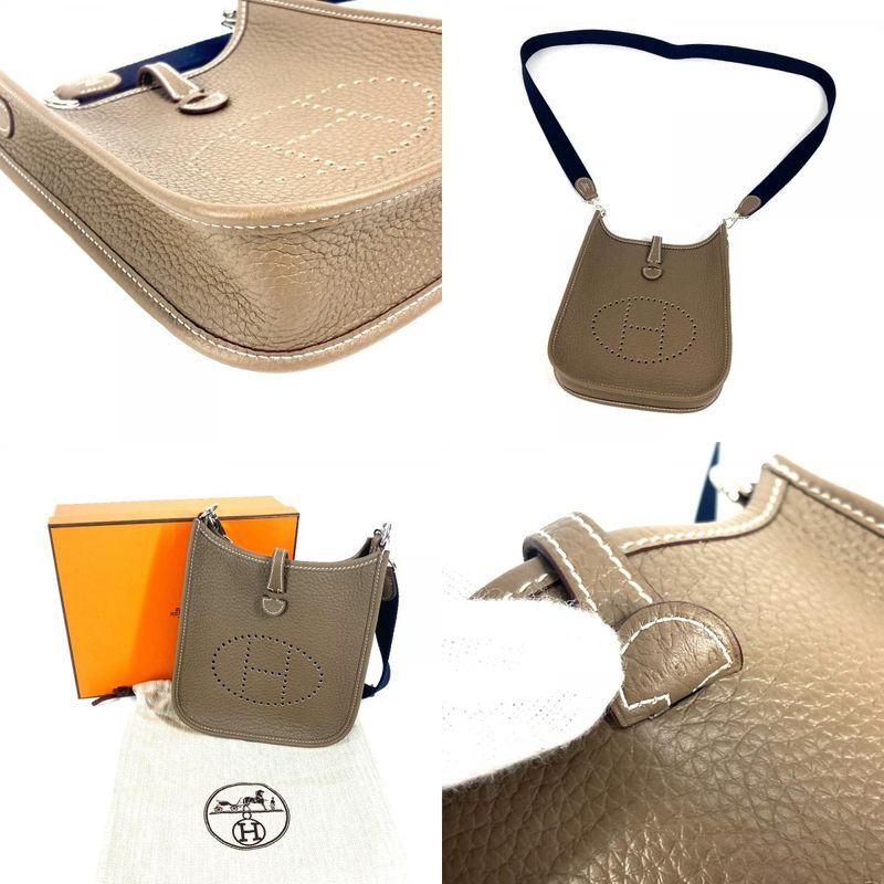 Hermes Shoulder Bag Evelyn TPM Amazon Long Taurillon Clemence Etoupes Grayish