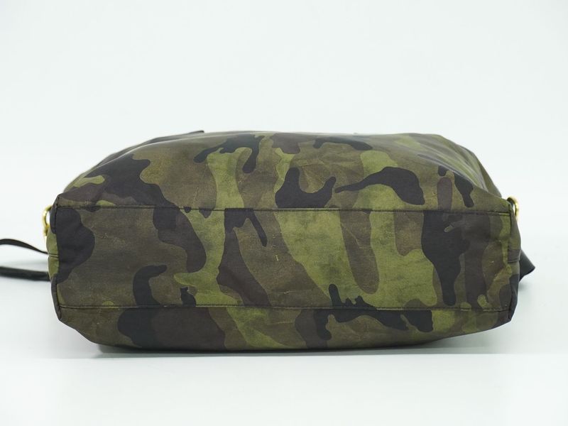 Authentic Prada Camouflage Pattern 2WAY Shoulder Bag Handbag Nylon Khaki Black