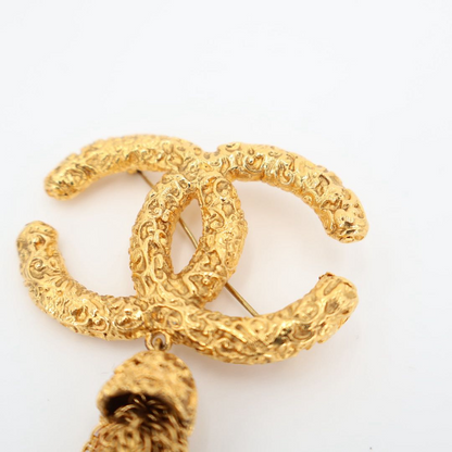 Chanel Vintage Coco Mark Yogan Tassel Brooch Plated Ladies