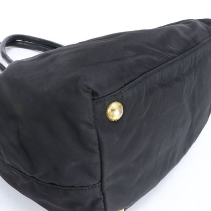 Prada Tessuto Nylon Ribbon Design Leather Tote Bag Shoulder Hand Black Women
