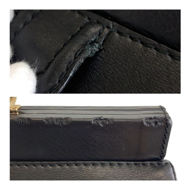 Gucci Bamboo Black Gold Hardware Leather 296860 Handbag Women 504398