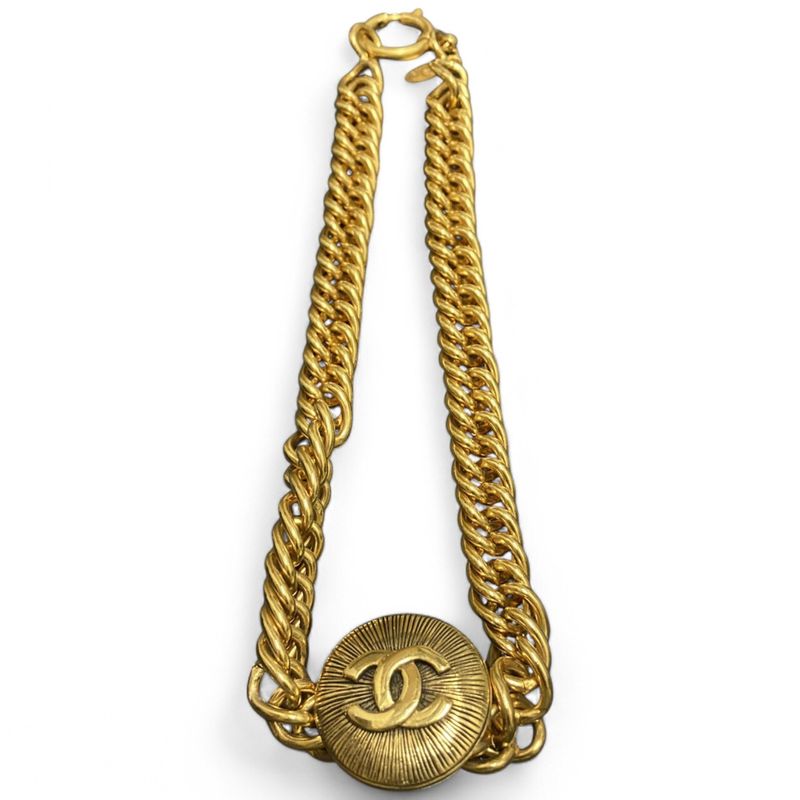 Chanel ⑤ 3811 70s~80s Vintage Thick Chain Choker Necklace Ladies Gold
