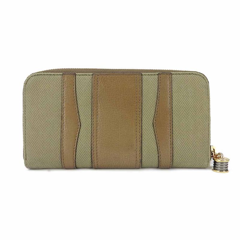 Bulgari Long Wallet B-zero1 Canvas Leather Brown Khaki B-zero1 Round Zipper