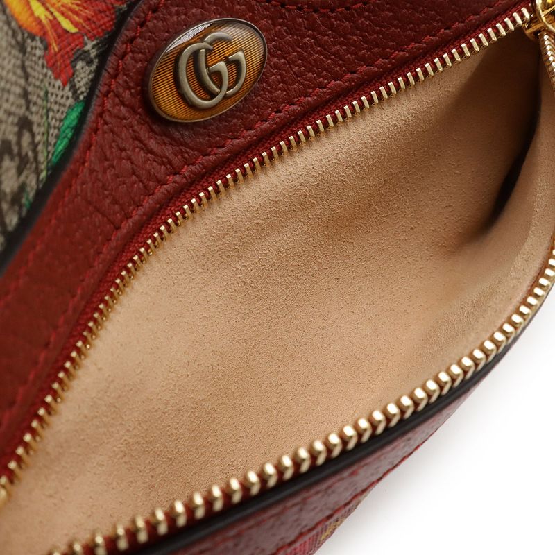 Gucci Ophidia GG Flora Sherry Line Shoulder Bag Pochette PVC Leather Red Beige