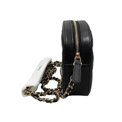 Chanel Shoulder Bag Chain Wallet Matelasse Caviar Skin Coco Mark Black Gold