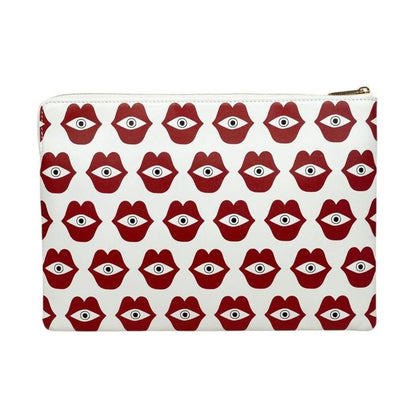 Celine Clutch Bag Telepathy Love Leather Logo Mouth Eye Red White Gold Hardware