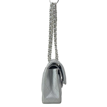 Chanel Shoulder Bag Double Flap Matelasse A01113 Metallic Gray Metal Serial