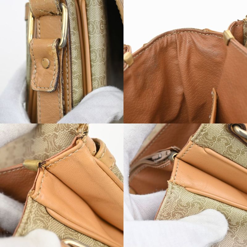 Celine Shoulder Bag Macadam Pattern Beige Leather 68ka750