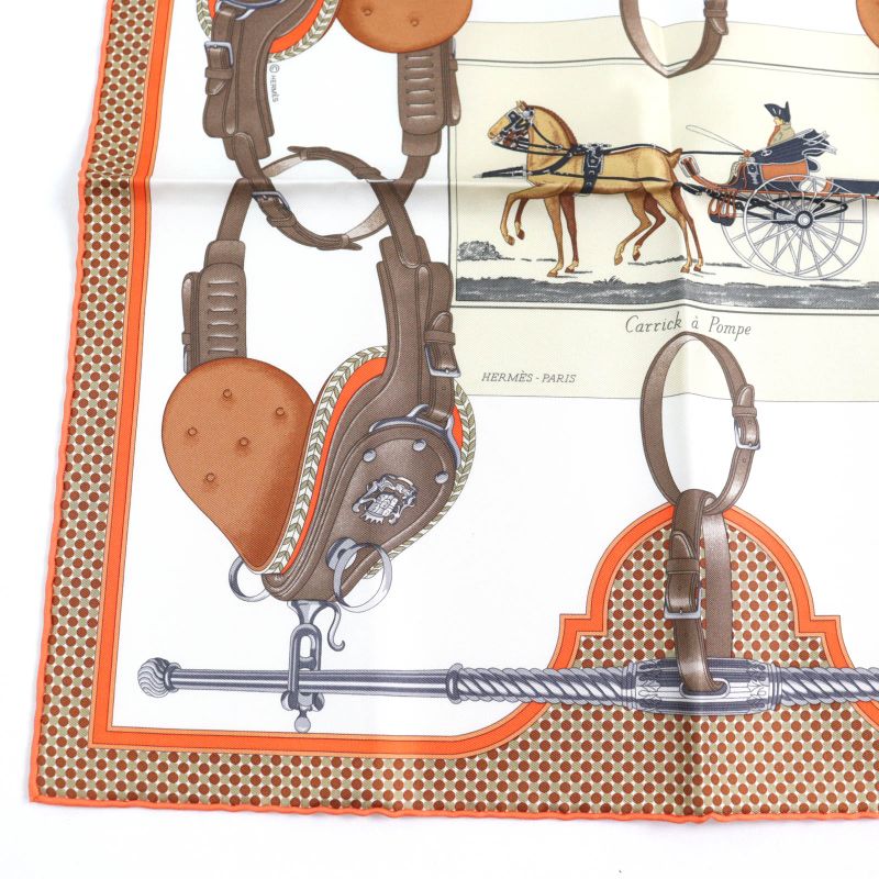 Hermes 25SS Gavroche Twill Caric-a-pomp 100% Silk Blanc/orange/brun Scarf With