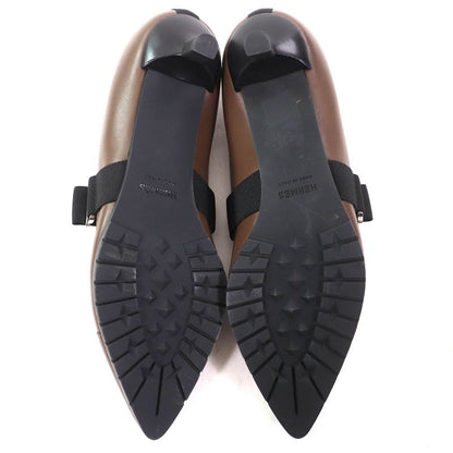 Hermes Pointed Toe Leather Pumps With Band Strap Brown Black 38 Storage With