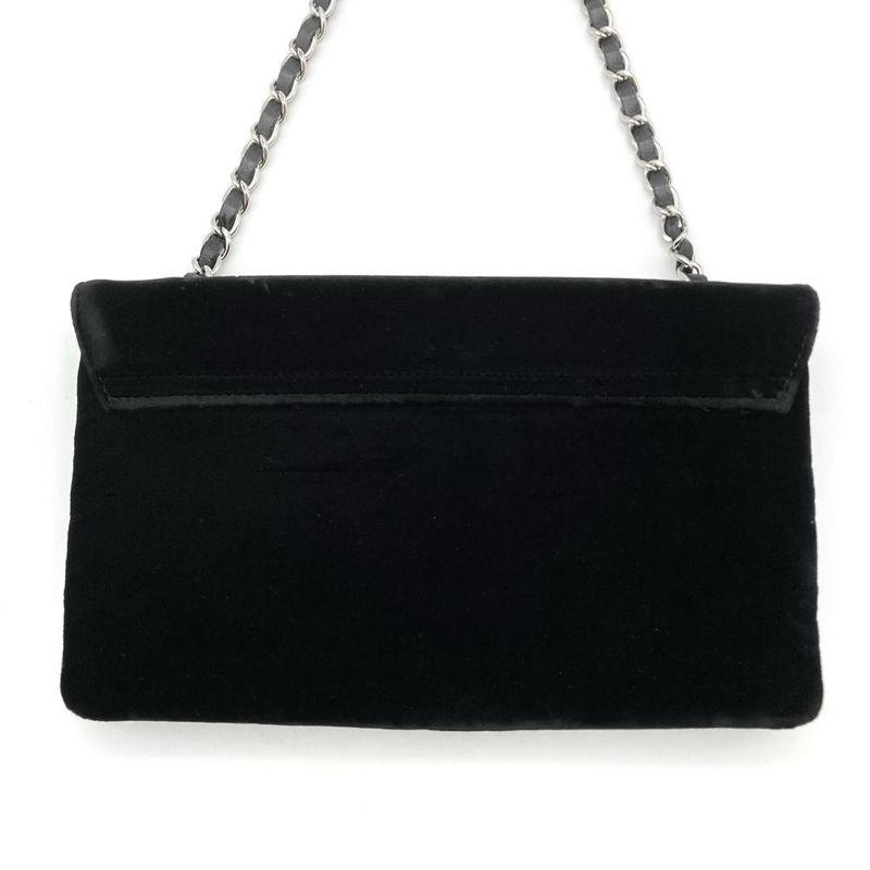 Chanel Camellia No5 Clover Shoulder Bag Velvet Black Coco Mark Chain Shoulder
