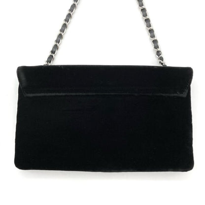 Chanel Camellia No5 Clover Shoulder Bag Velvet Black Coco Mark Chain Shoulder