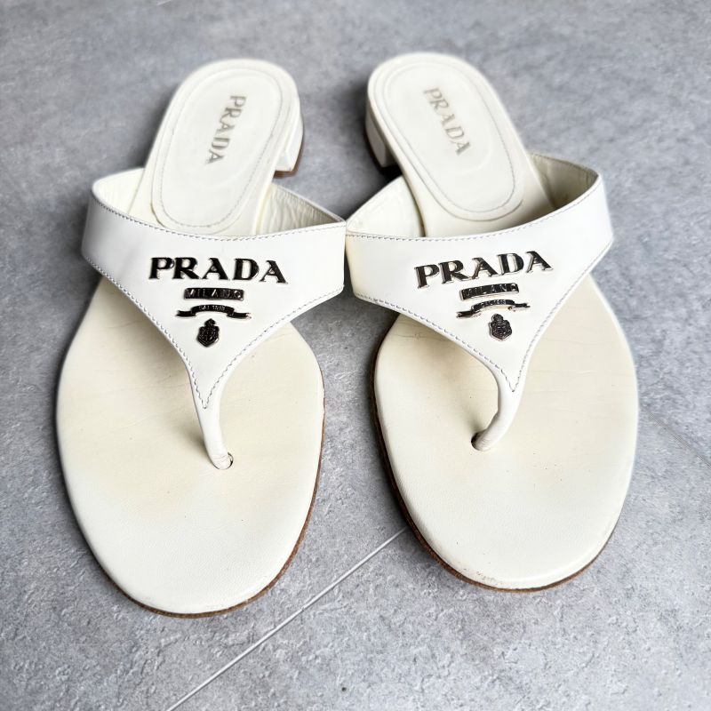 Prada Logo Sandal Patent Leather White Flip Flops 36 1 2 23.5cm (9.25in)