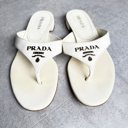 Prada Logo Sandal Patent Leather White Flip Flops 36 1 2 23.5cm (9.25in)