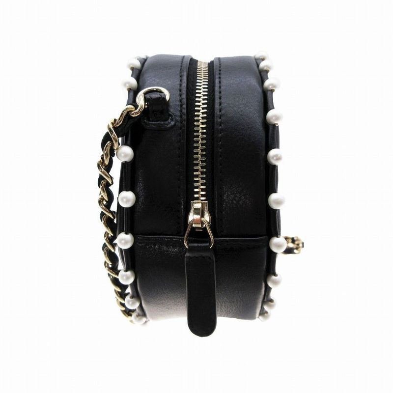Chanel Lambskin Round Pearl Chain Matelasse Mini Shoulder Bag 29th Black Ladies