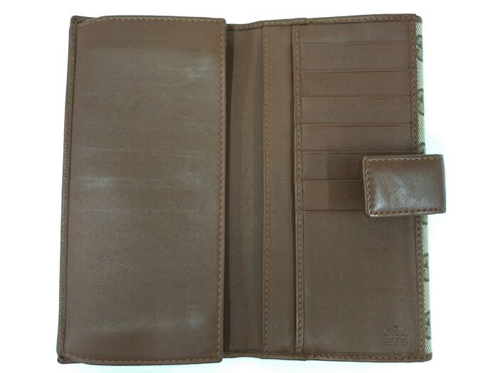 Gucci Trifold Wallet Leather Canvas Beige Brown 181593