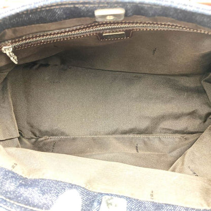 Fendi Handbag Tote Bag Denim Leather Navy Women Men Fashion