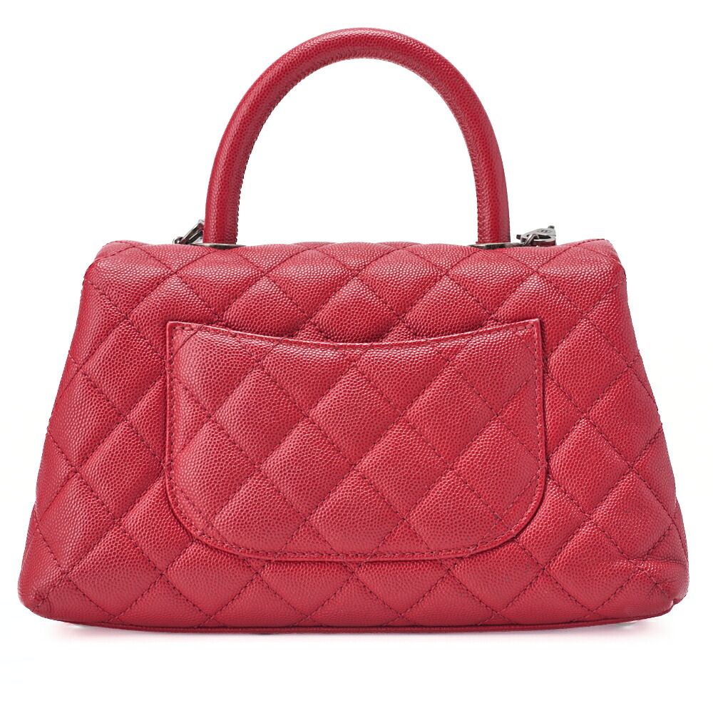 Chanel Chain Shoulder Bag Matelasse Coco Handle 2WAY Handbag Caviar Skin Red