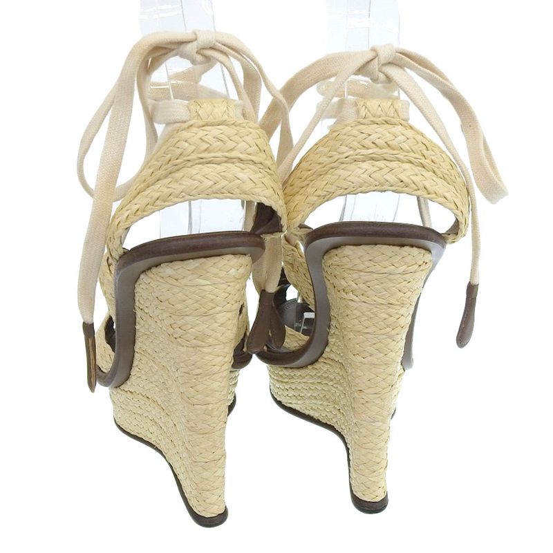 Unused Bottega Veneta Current Logo Straw Leather Wedge Sole Sandals 24cm