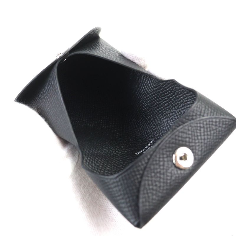 Hermes Bastia Vaux Epson Coin Case Black With W Engraved Box Made In France