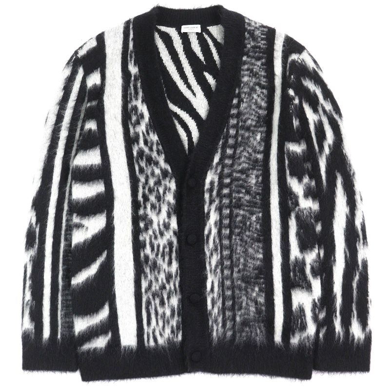 Saint Laurent Paris 21AW 690064 Mohair Cardigan Oversized Black White XS Made