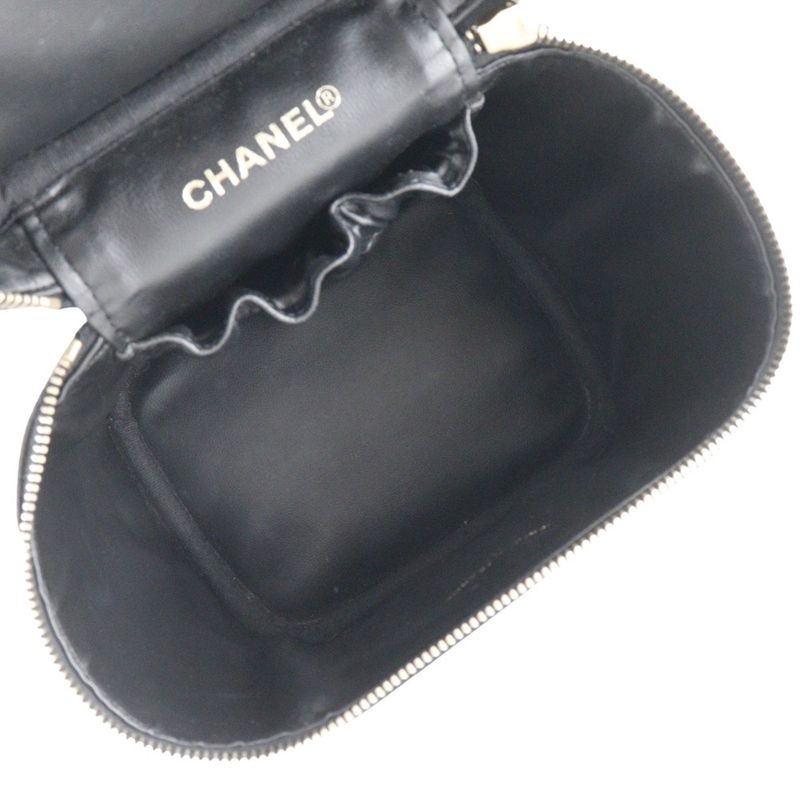 Chanel Vanity Coco Mark Handbag A01998 Caviar Skin Black Ladies Pouch
