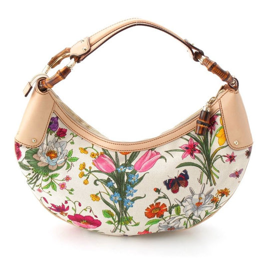 Gucci Floral Bamboo Semi One Shoulder Handbag Multicolor