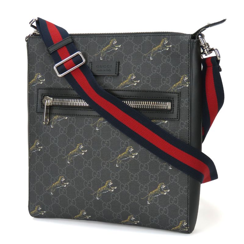 Gucci Shoulder Bag 474137 GG Supreme Canvas Black Gray Silver Hardware Tra