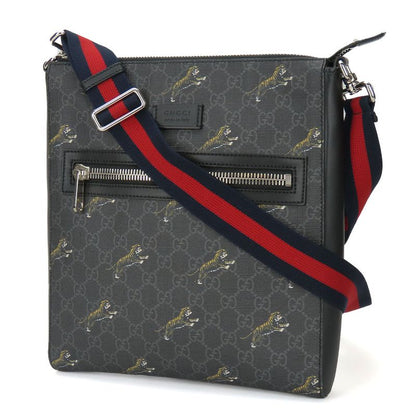 Gucci Shoulder Bag 474137 GG Supreme Canvas Black Gray Silver Hardware Tra