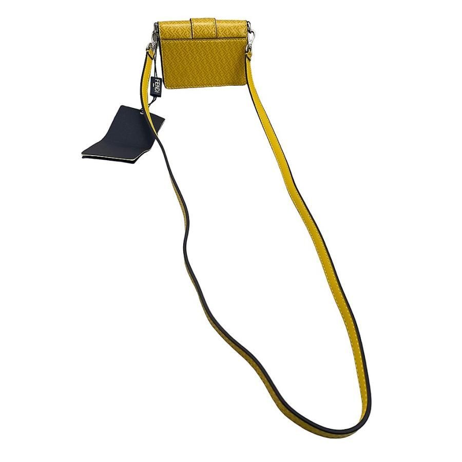 Fendi Flat Baguette Shoulder Bag Card Case Calf Leather Yellow Silver Hardware