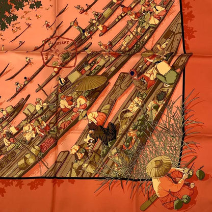 Hermes Carre 90 Marche Flottant DU LAC INLE Lake Inle Floating Market Scarf