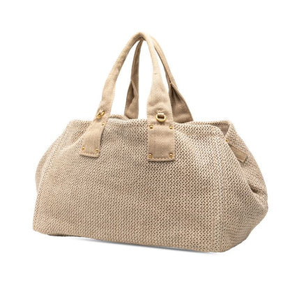 Prada Triangle Logo Plate Tote Shoulder Bag 2WAY Bn2038 Beige Linen Canvas