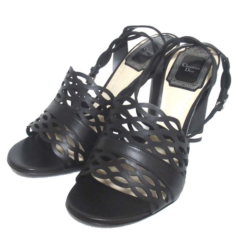 Unused Christian DIOR Tattoo Leather Ankle Strap High Heel Sandals 35.5d