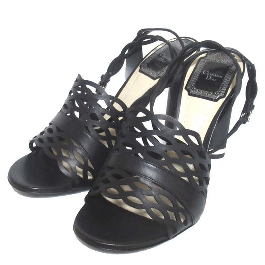 Unused Christian DIOR Tattoo Leather Ankle Strap High Heel Sandals 35.5d