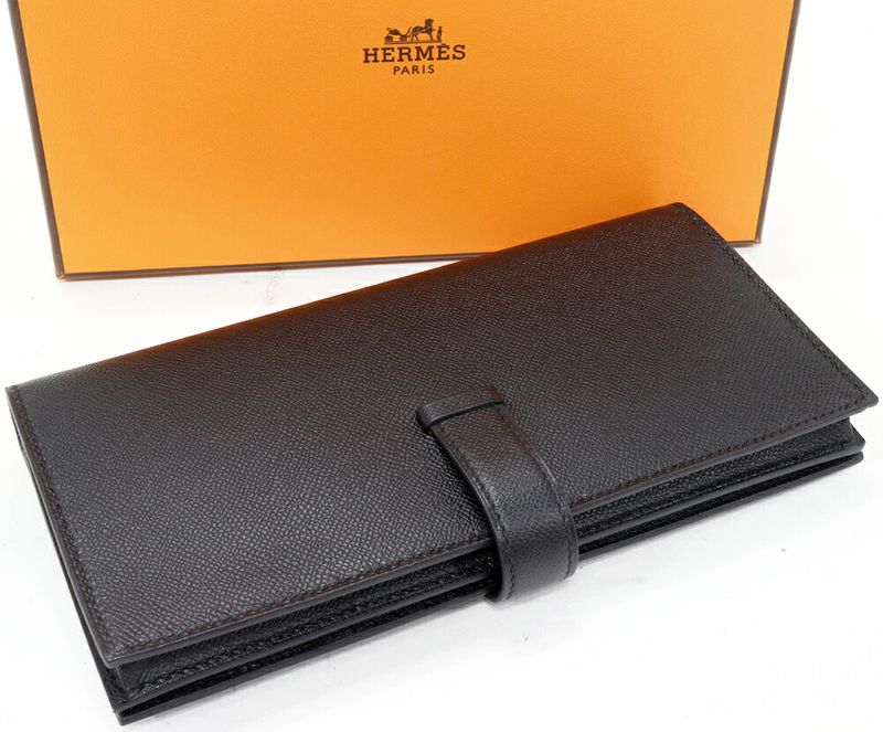 Hermes Long Zipper Wallet With Coin Purse Bearn Souffle Vaume D'adam Black