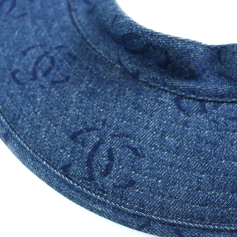 CHANEL Vintage 02P 100% Cotton Coco Mark Denim Sun Visor Indigo Blue Made In
