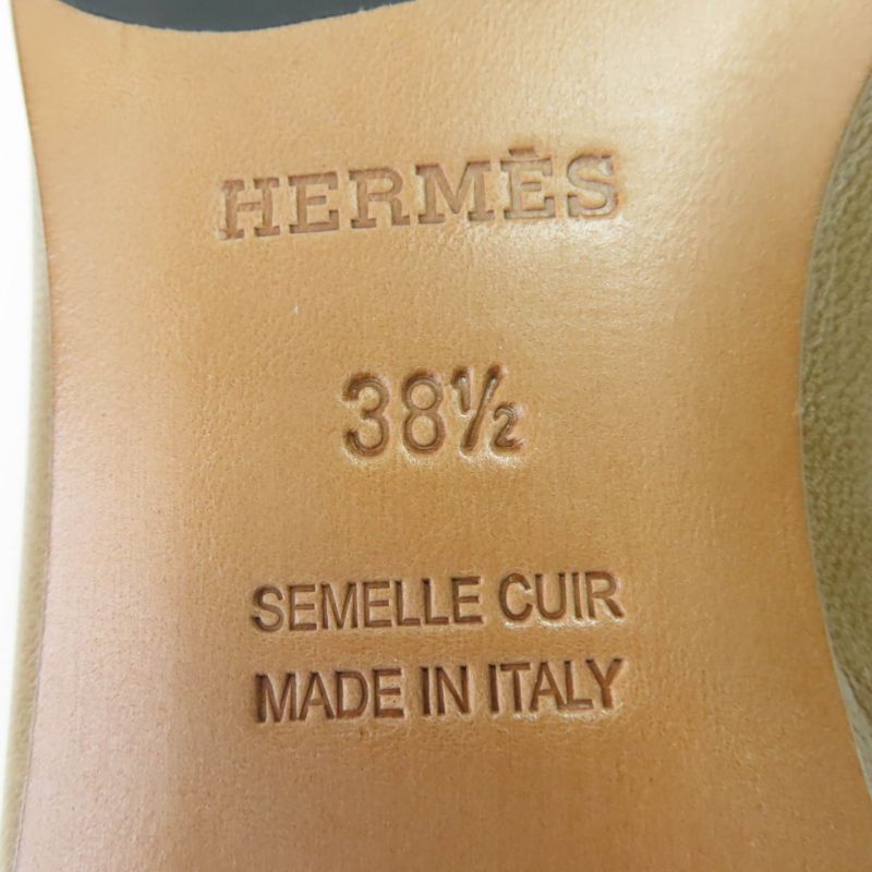 Hermes Moccasins Paris Constance Silver Hardware Leather Loafers Beige 38.5