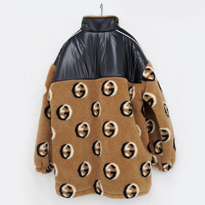 Gucci Fleece Jacquard Zip Jacket L Size 767009 Xjf7q 2184 Brown Men's