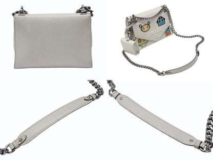Prada Robot Monochrome Chain Shoulder Bag Saffiano Leather Ivory Silver — view 3