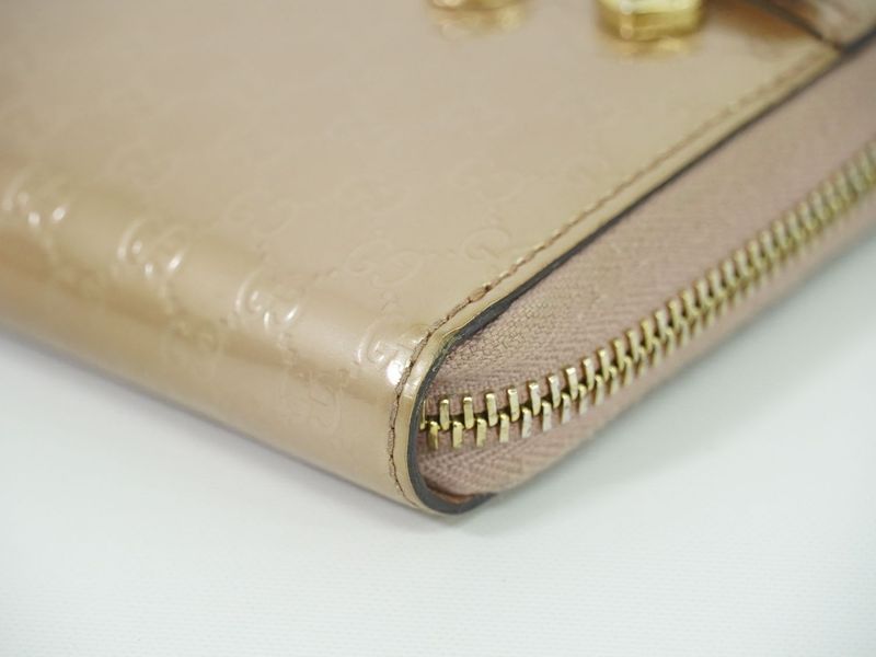 Authentic Gucci Micro Guccissima Patent Leather Round Zipper Long Wallet