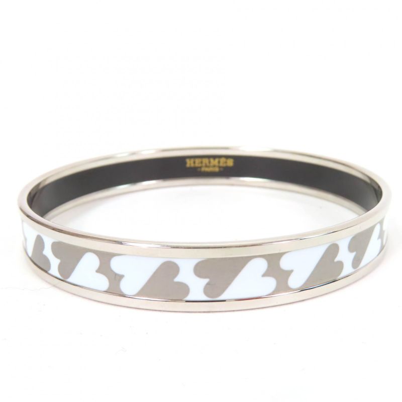 Hermes Emile PM Enamel Bracelet Carte À Jouet Bangle Silver White With Box And