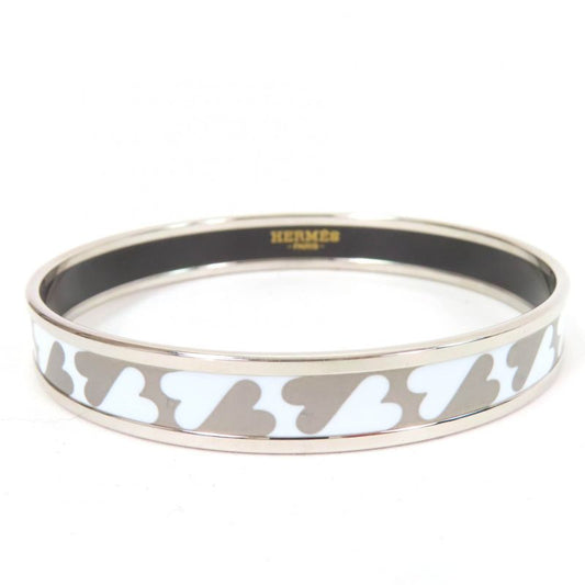 Hermes Emile PM Enamel Bracelet Carte À Jouet Bangle Silver White With Box And