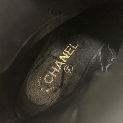 Chanel Boots Short Boots Shoes Leather Black Here Mark Fringe