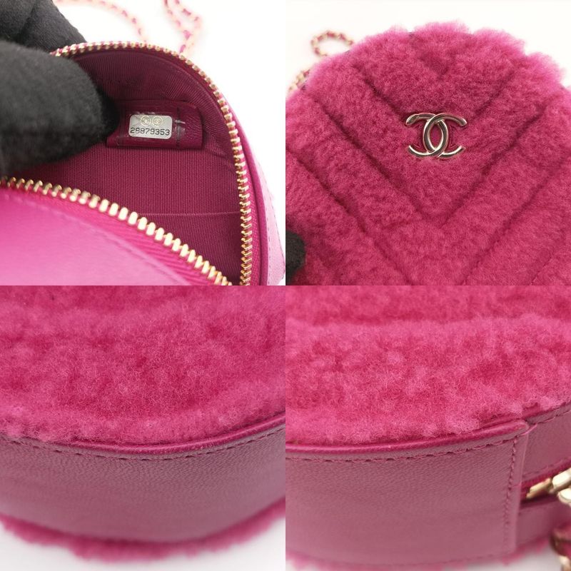 CHANEL  Round Mouton Coco Mark Pink Fur X Leather Ap093228979353