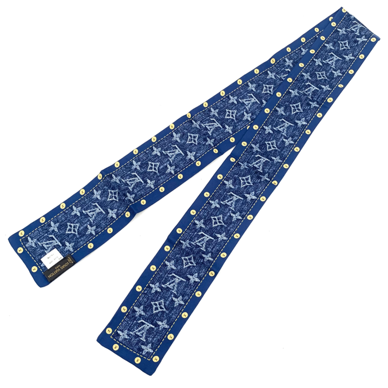 Hermes Twilly Monogram Denim Scarf Silk Blue