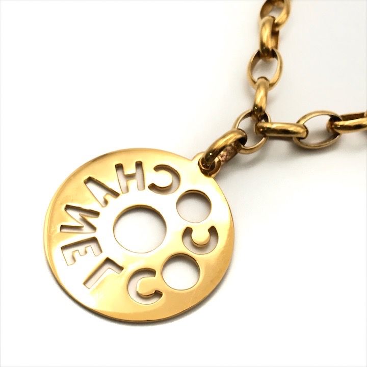 Chanel Round Logo Plate Chain Necklace Gold