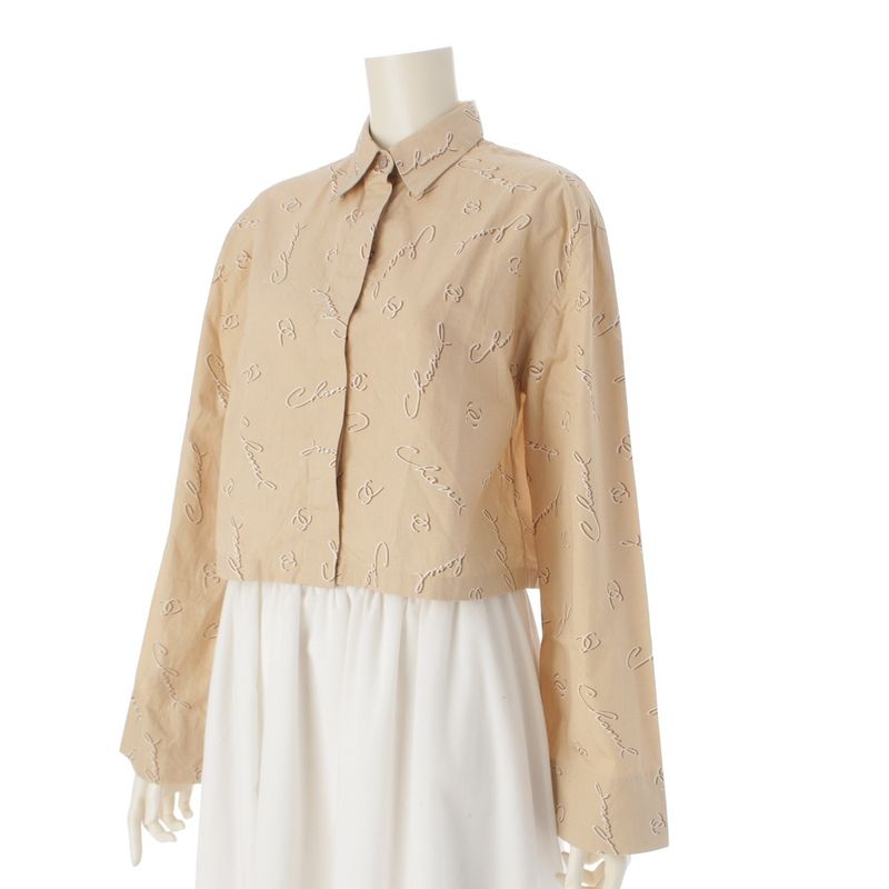 Chanel 98P Cotton Written Logo Coco Mark Cropped Short Sleeved Shirt Top P12983