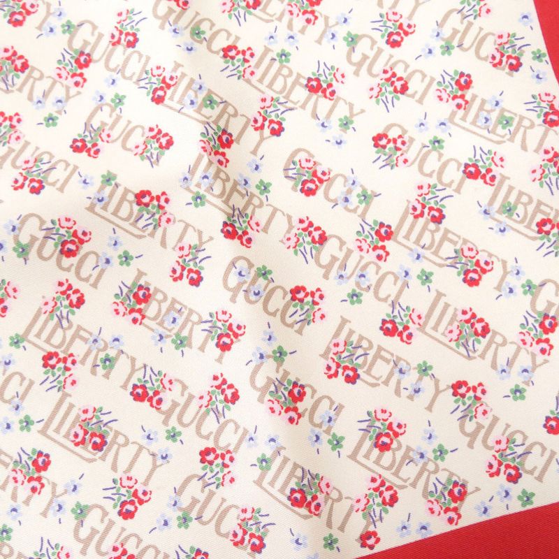 Gucci X Liberty Flower Print Silk Beige Red Scarf 1126 Gucci
